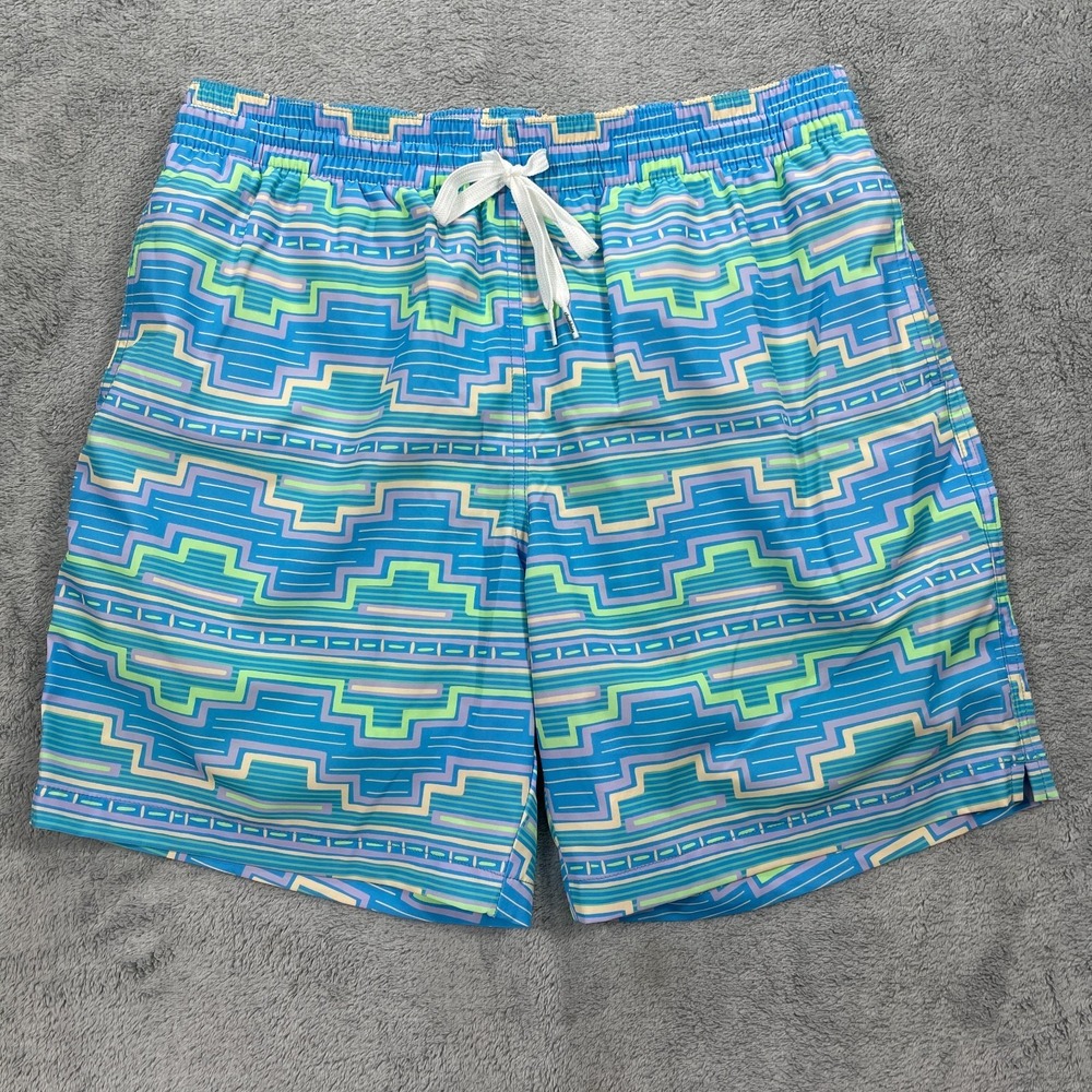Chubbies The Desert Dawns Swim Trunks Mens L Blue Mesh lined Stretch Bold Print
